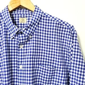 J. Crew Long Sleeve Button Down Shirt 2 Ply Cotton Blue White Gingham Check XL